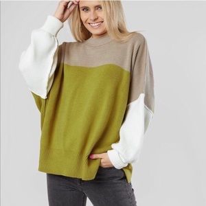 Women’s Free People Easy Street Color Block Lime Combo Tunic Sweater Medium NEW
